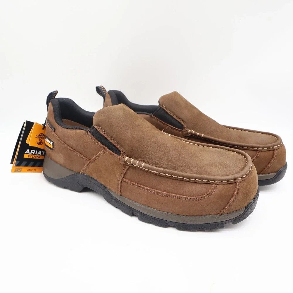 Ariat Work Edge LTE Slip-On Work Shoes Men 12 EE Wide Comp Toe Brown NWT